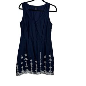 MNG Casual Navy Blue Embroidered V Neck‎ Sleeveless Mini Dress Size S